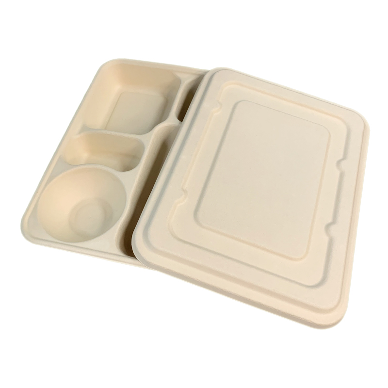 5Compartment Biodegradable Bagasse Tableware Tray or with Lid